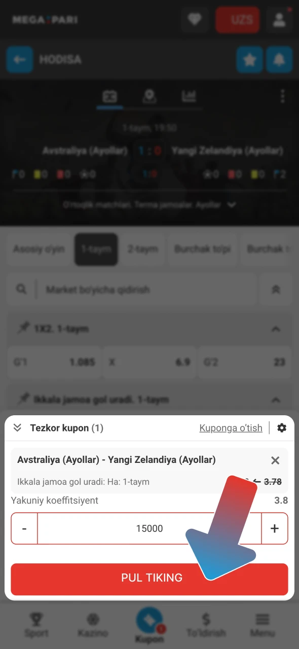 Megapari'da pul tikish tugmasini bosing.